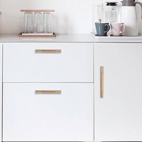 Kitchen Cabinet Hardware 10 Pack 3.75" Handle Gold Champagne Knurled Drawer Pull - Picture 3 of 5